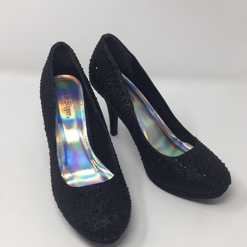 Silver slipper beaded pumps size 9